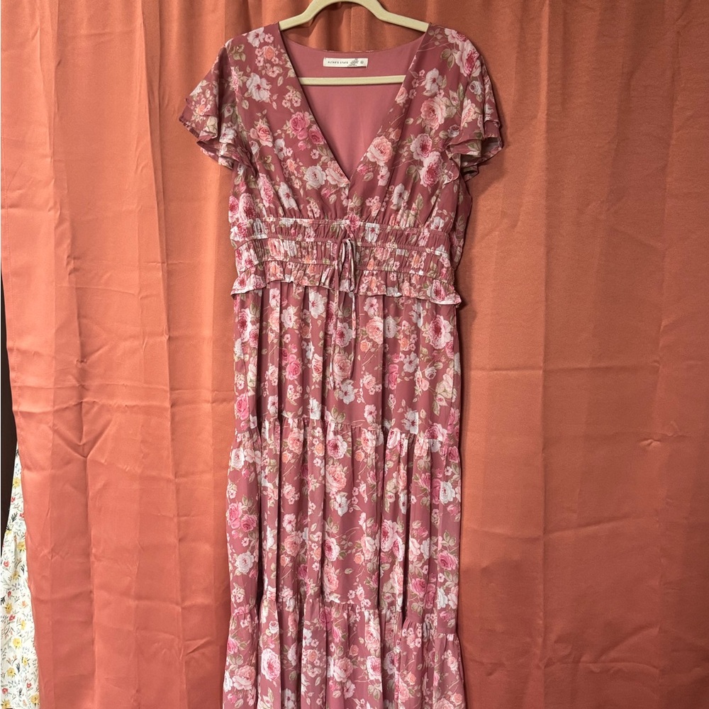 ARULA Dusty Rose Floral V-Neck Maxi Dress